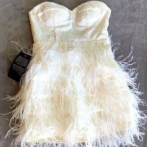 Bebe white sequin embellished feather mini dress
